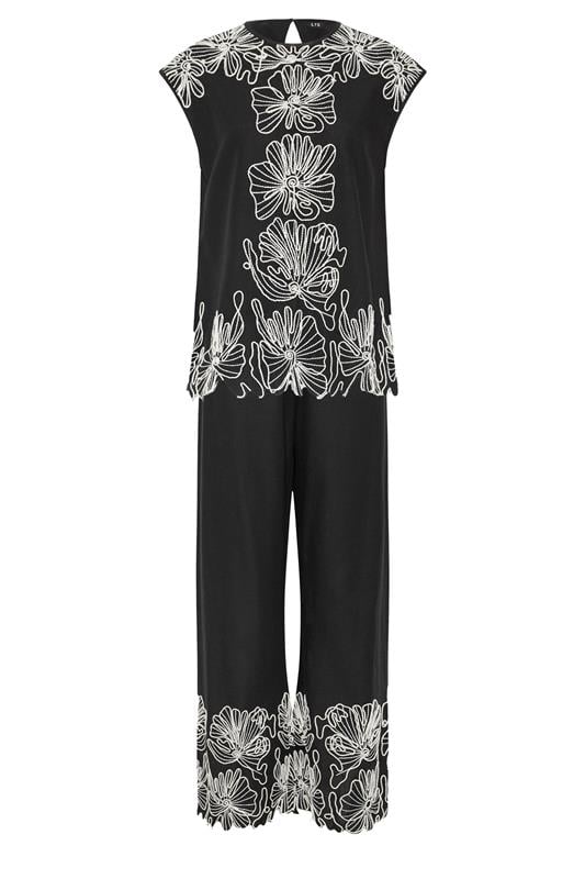 LTS Tall Women's Set Black Floral Embroidered Linen Top & Trousers Set | Long Tall Sally  8