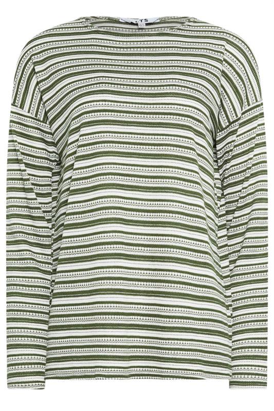 LTS Tall Khaki Green & White Jaquard Stripe Top | Long Tall Sally  5