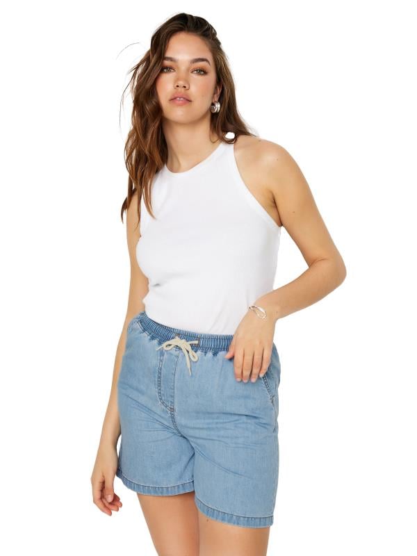 LTS Tall Women's Light Blue Tie Waist Denim Shorts | Long Tall Sally 6