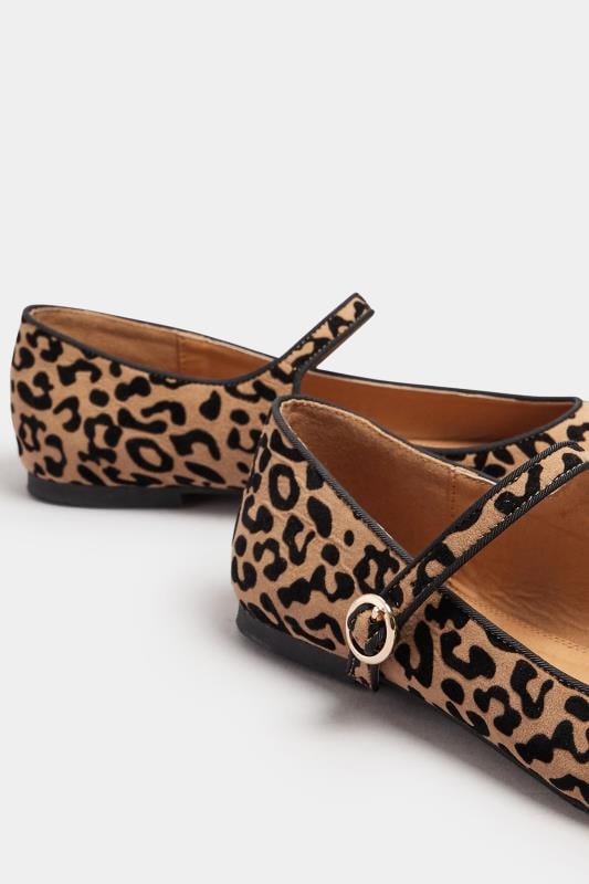 LTS Natural Brown Leopard Print Mary Jane Point Flats In Standard Fit | Long Tall Sally 6