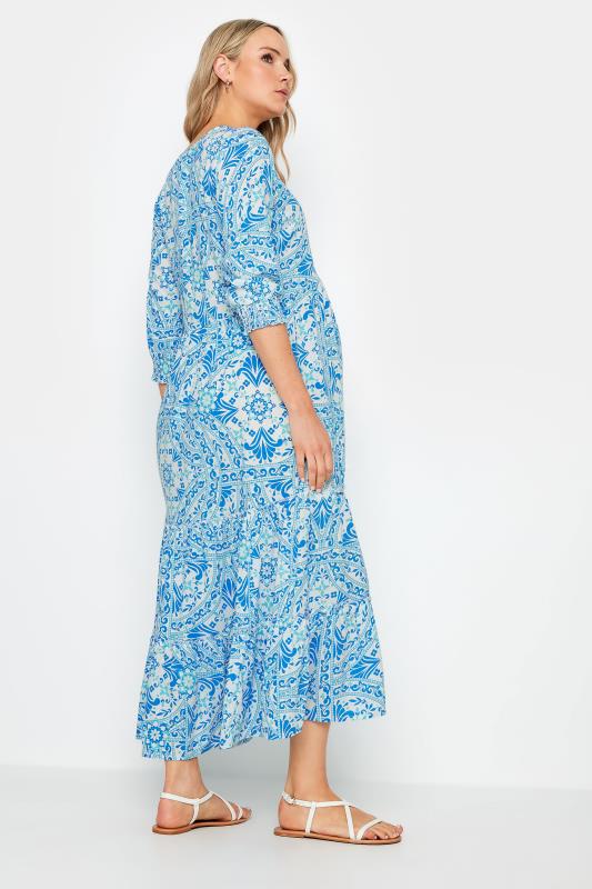 LTS Tall Maternity Blue Tile Print Tiered Midaxi Dress | Long Tall Sally 3