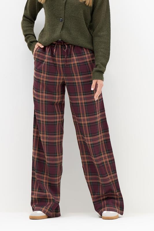 LTS Tall Burgundy Red Checked Wide Leg Trousers | Long Tall Sally 3