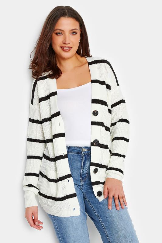 Tall Women's LTS White Stripe Knitted Cardigan | Long Tall Sally 1