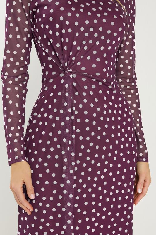 LTS Tall Berry Red Spot Mesh Long Sleeve Maxi Dress | Long Tall Sally 4