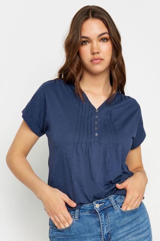 LTS Tall Women's Navy Blue Cotton Henley T-Shirt | Long Tall Sally 2