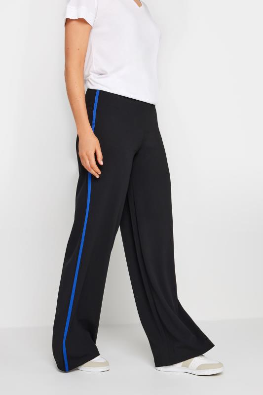 LTS Tall Womens Black & Cobalt Blue Side Stripe Wide Leg Trousers | Long Tall Sally 2