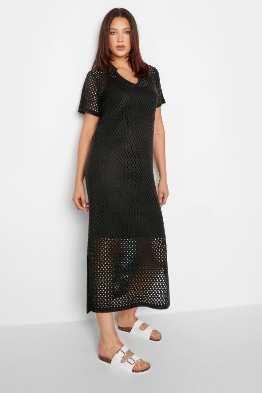 LTS Tall Black Crochet Midaxi Dress | Long Tall Sally  2