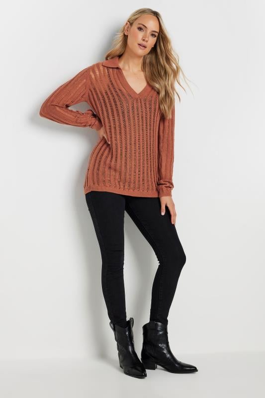 LTS Tall Womens Rust Orange Collared Crochet Jumper | Long Tall Sally 3