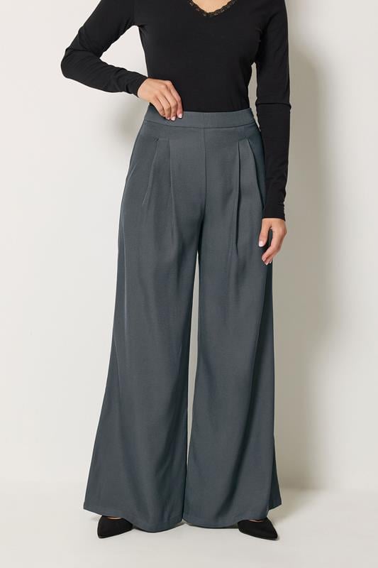 LTS Tall Women's Grey Pleat Front Wide Leg Trousers | Long Tall Sally 1