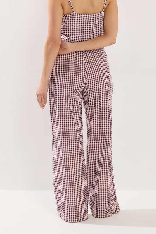 LTS Tall Women's Set Burgundy Red Gingham Cotton Vest Top & Trousers | Long Tall Sally 7