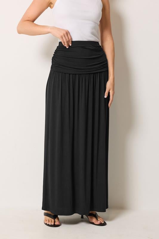 LTS Tall Women's Black Ruched Waist Maxi Skirt | Long Tall Sally 1