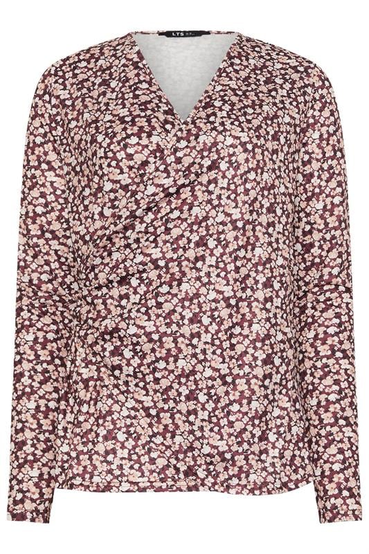 LTS Tall Berry Red Ditsy Floral Wrap Top | Long Tall Sally 5