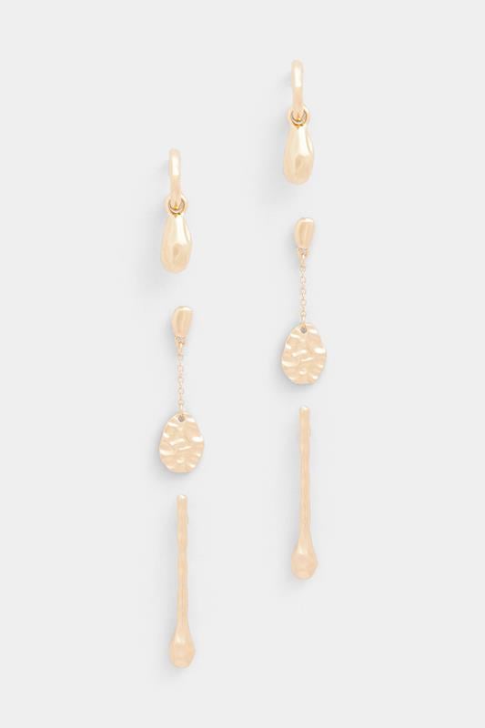  YOURSET 3 PACK Gold Tone Textured Earrings