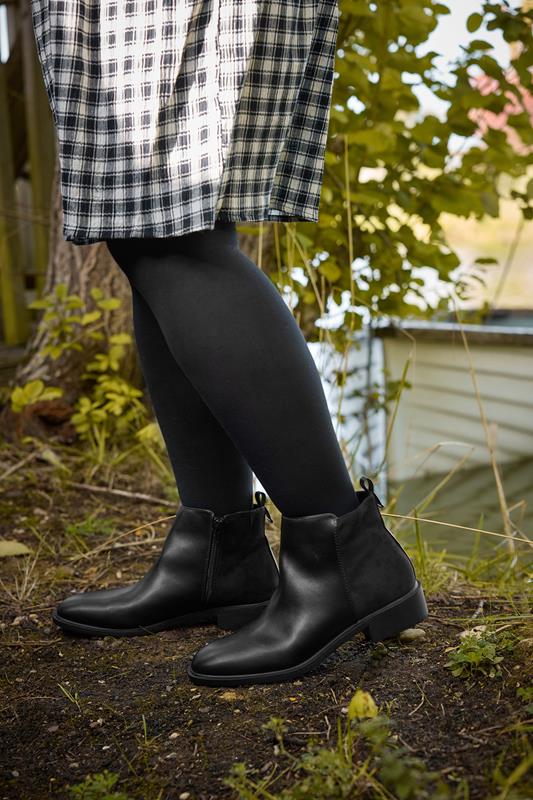 Plus Size  Yours Black Faux  Leather Metal Trim Ankle Boots In Extra Wide EEE Fit