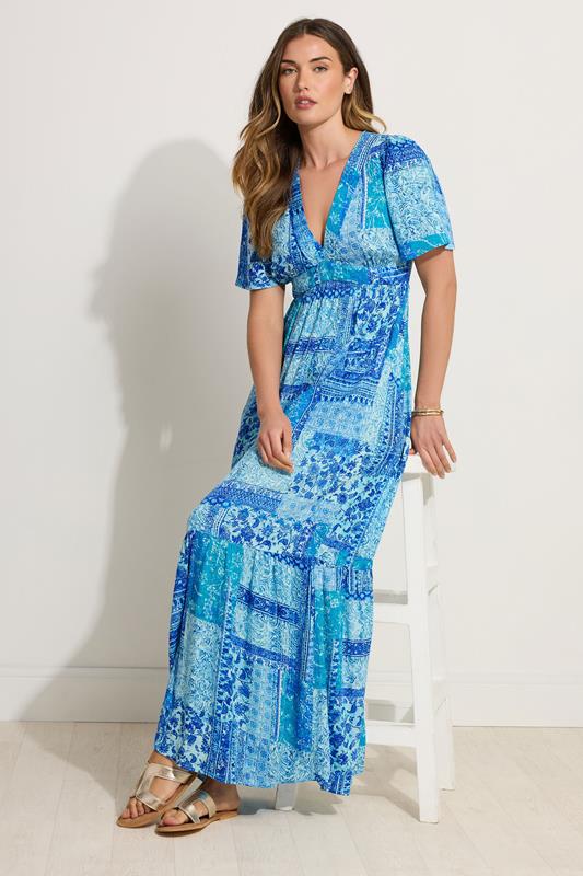 Tall  LTS Tall Blue Crinkle Tile Print Maxi Dress