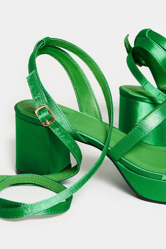 LIMITED COLLECTION Green Satin Strappy Platform Heels In Wide E Fit & Extra Wide EEE Fit 5