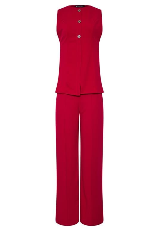 LTS Tall Set Bright Red Textured Waistcoat & Wide Leg Trousers