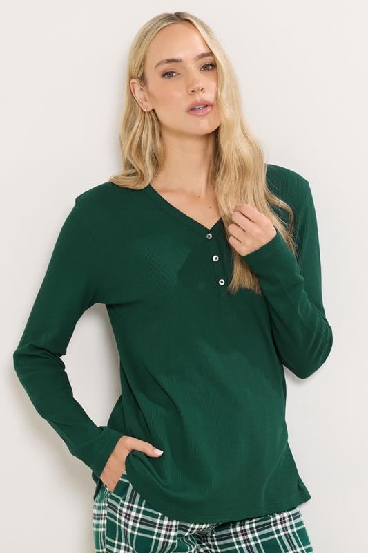 LTS Tall Green Cotton Waffle Pyjama Top | Long Tall Sally 1