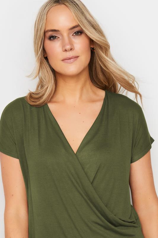 LTS Tall Women's Khaki Green Short Sleeve Wrap Top | Long Tall Sally 4