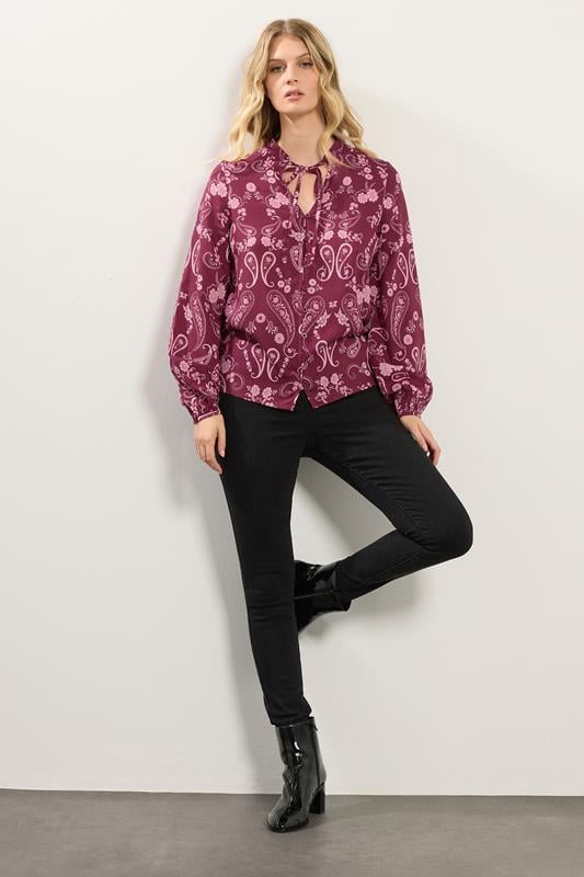 LTS Tall Dark Pink Paisley Button Tie Blouse | Long Tall Sally 2