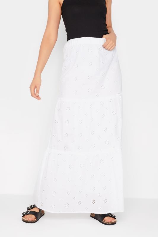 Tall  LTS Tall White Broderie Anglaise Tiered Maxi Skirt