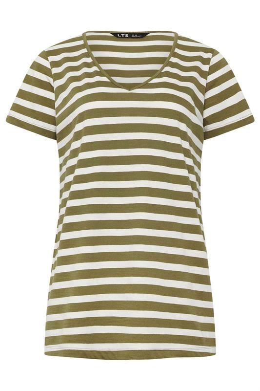 LTS Tall 2 PACK Coral Orange & Khaki Green Stripe T-Shirts | Long Tall Sally 2