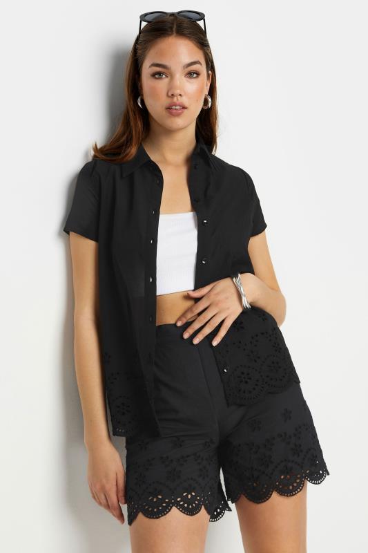 LTS Tall Black Broderie Anglaise Shorts | Long Tall Sally 2