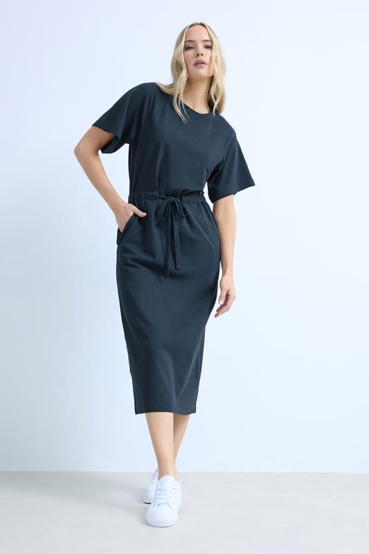 Tall  LTS Tall Navy Blue Raglan Tie Waist Midi Dress