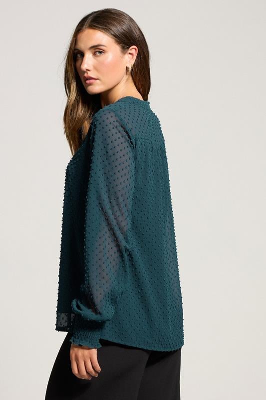 LTS Tall Teal Green Dobby Spot Shirred Blouse | Long Tall Sally 3