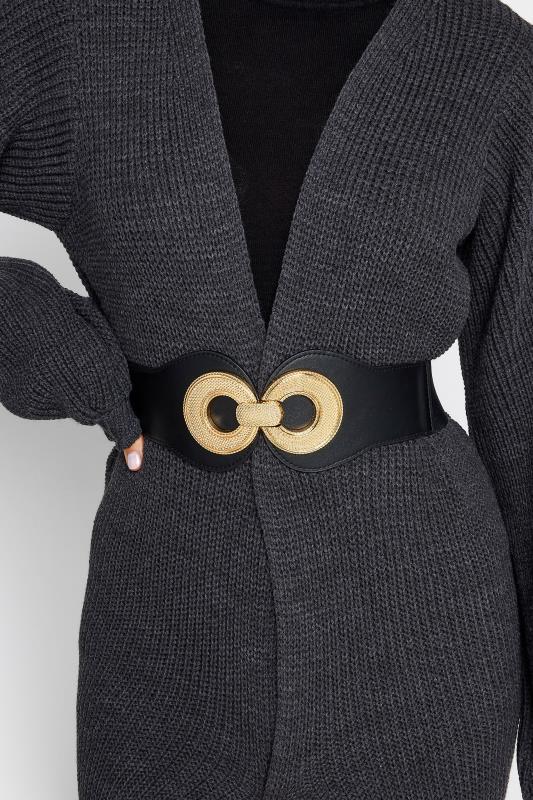 Plus Size  Yours Black & Gold Double Circle Wide Stretch Belt