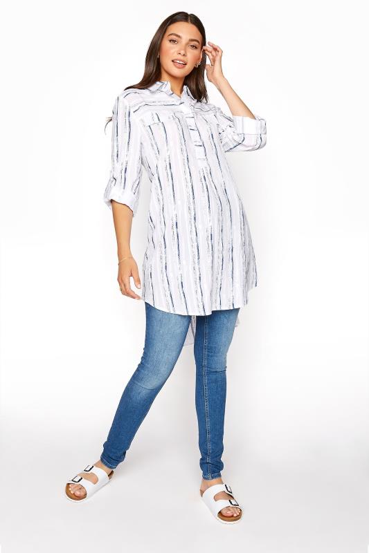 LTS White Dip Back Stripe Shirt | Long Tall Sally  2