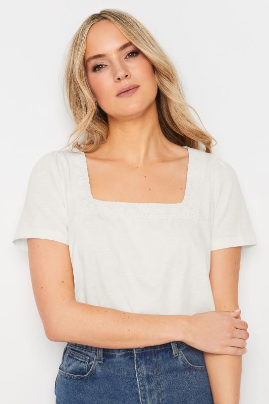 LTS Tall Women's Ivory White Crochet Trim T-Shirt | Long Tall Sally 5