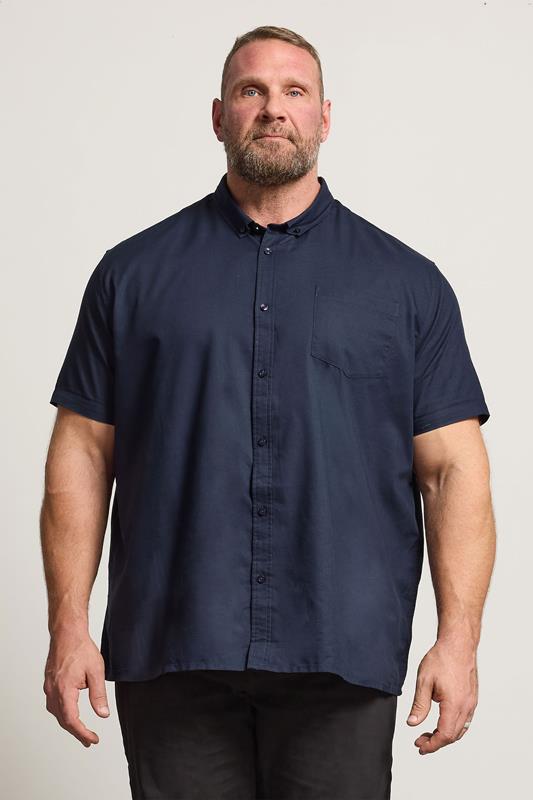 BadRhino Big & Tall Premium Navy Blue Short Sleeve Oxford Cotton Shirt