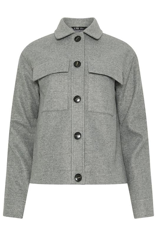 LTS Tall Grey Brushed Button Trucker Jacket | Long Tall Sally 2