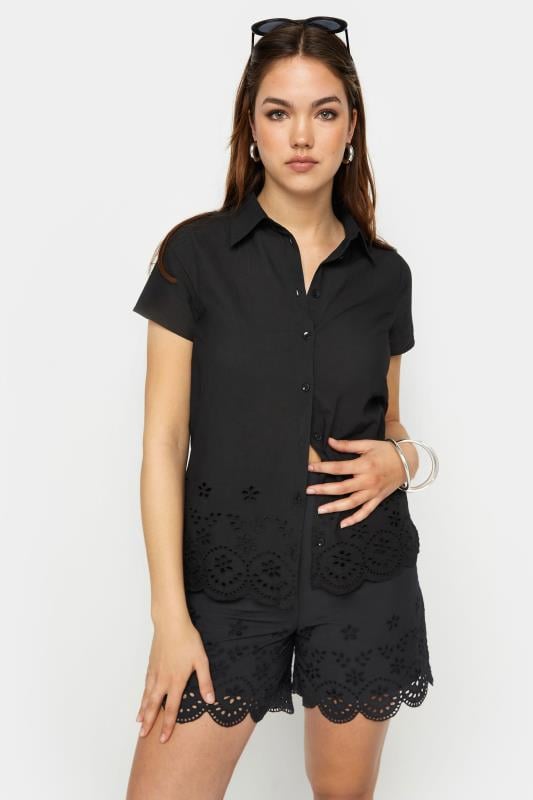 LTS Tall Women's Black Broderie Shirt | Long Tall Sally 1