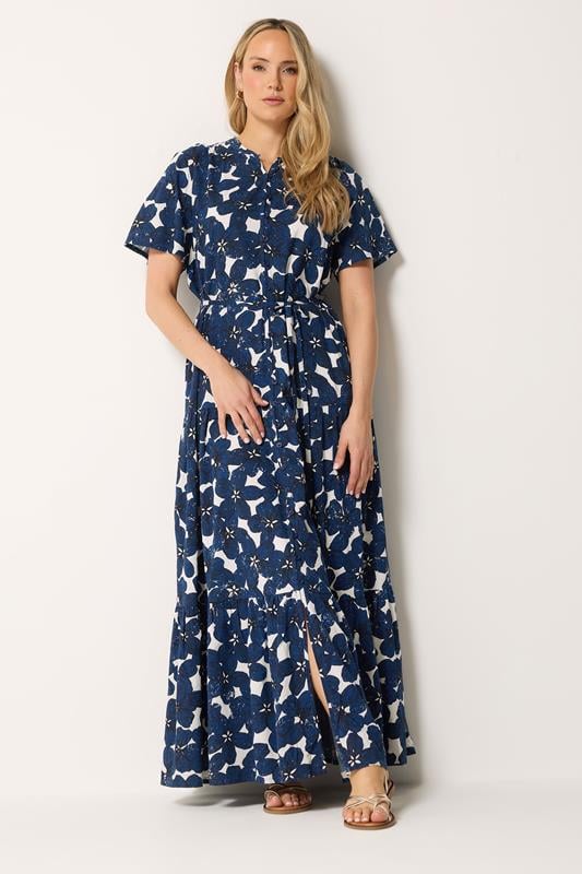 LTS Tall Women's Indigo Blue Floral Tie Waist Maxi Dress | Long Tall Sally LTS Tall Women's Indigo Blue Floral Tie Waist Maxi Dress | Long Tall Sally