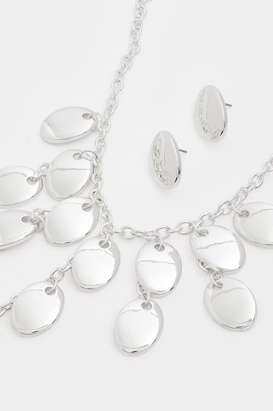 Silver Tone Oval Necklace & Earrings Set | Yours Clothing 2