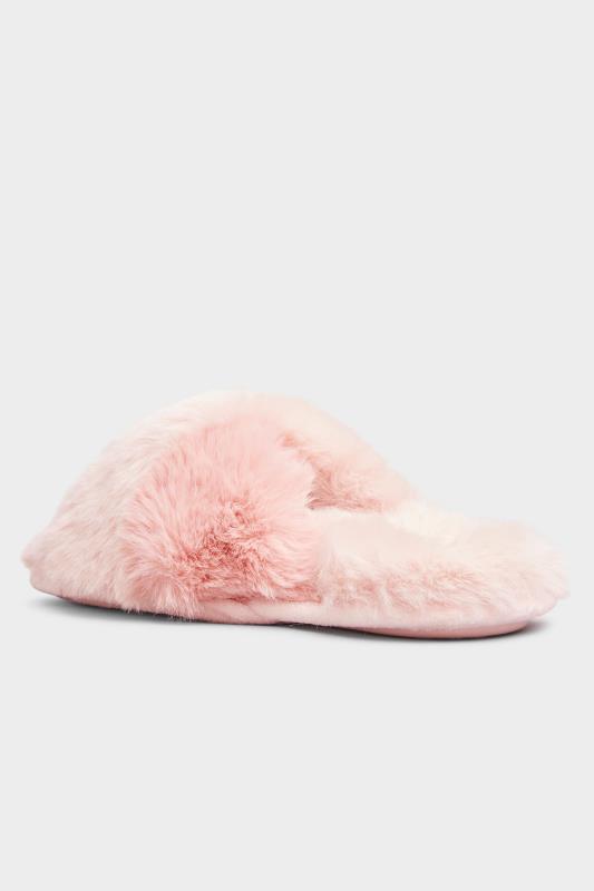 Pink Vegan Faux Fur Cross Strap Slippers In Regular Fit | Yours Clothing 4