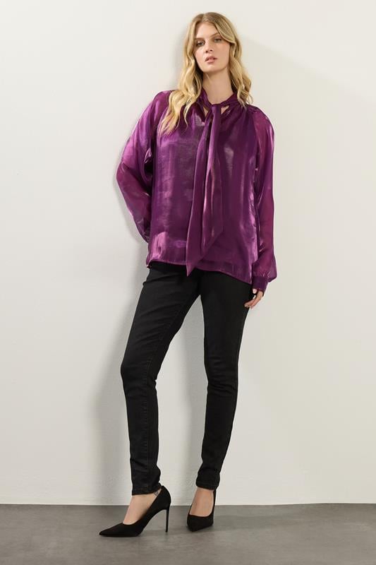 LTS Tall Purple Organza Tie Neck Blouse | Long Tall Sally 2