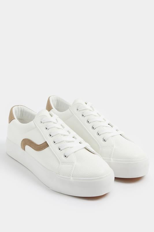 White Faux Leather Trainers In Extra Wide EEE Fit