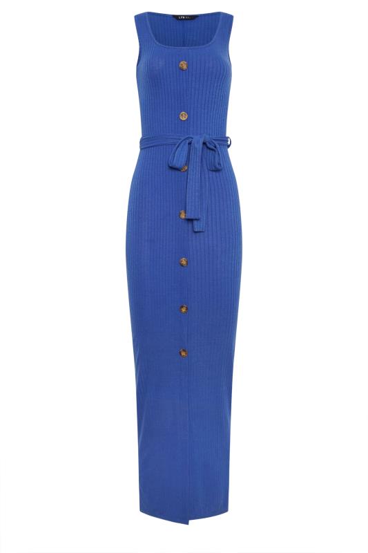 LTS Tall Women's Blue Ribbed Button Through Maxi Dress | Long Tall Sally 5