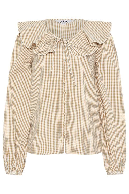 LTS Tall Women's Brown Cotton Gingham Check Collar Shirt | Long Tall Sally 2