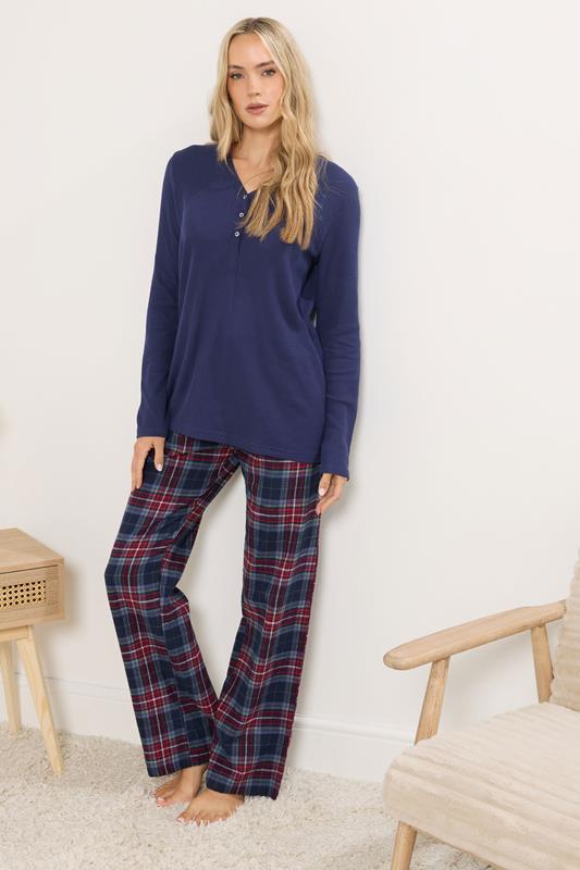 LTS Tall Blue Cotton Waffle Pyjama Top | Long Tall Sally 2
