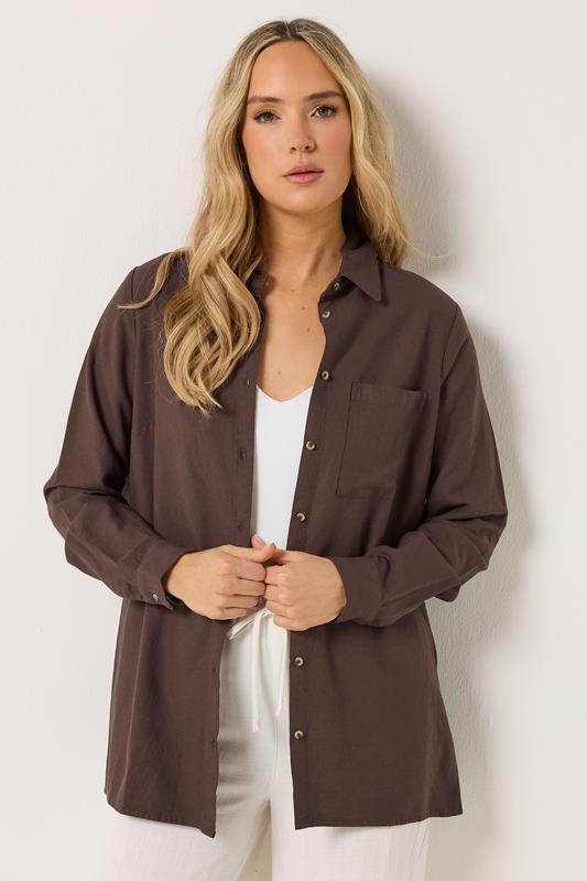LTS Tall Chocolate Brown Linen Long Sleeve Shirt
