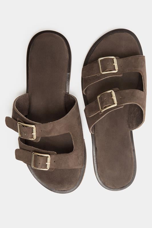 Chocolate Brown Double Buckle Footed Mule In Extra Wide EEE Fit 5