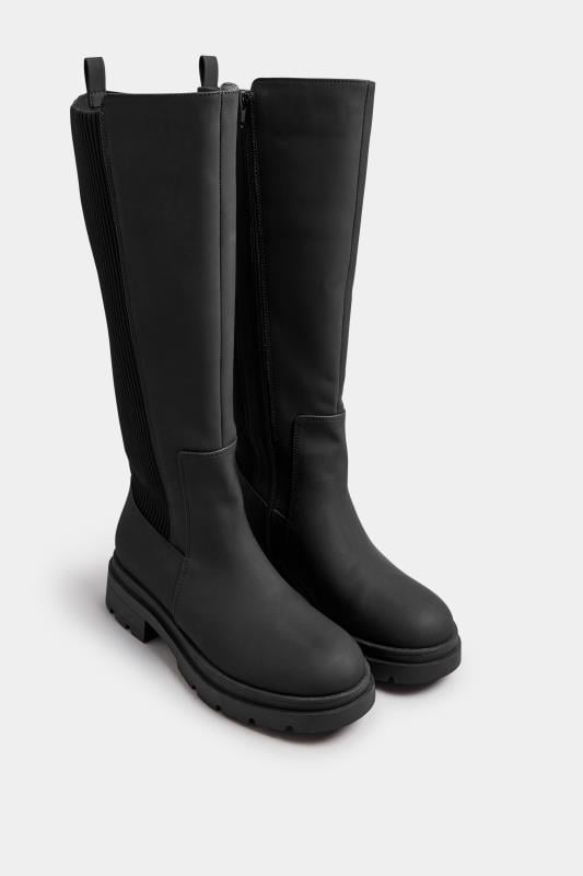 Black Sock Panel Knee High Boots In Wide E Fit & Extra Wide EEE Fit | Yours Clothing 2