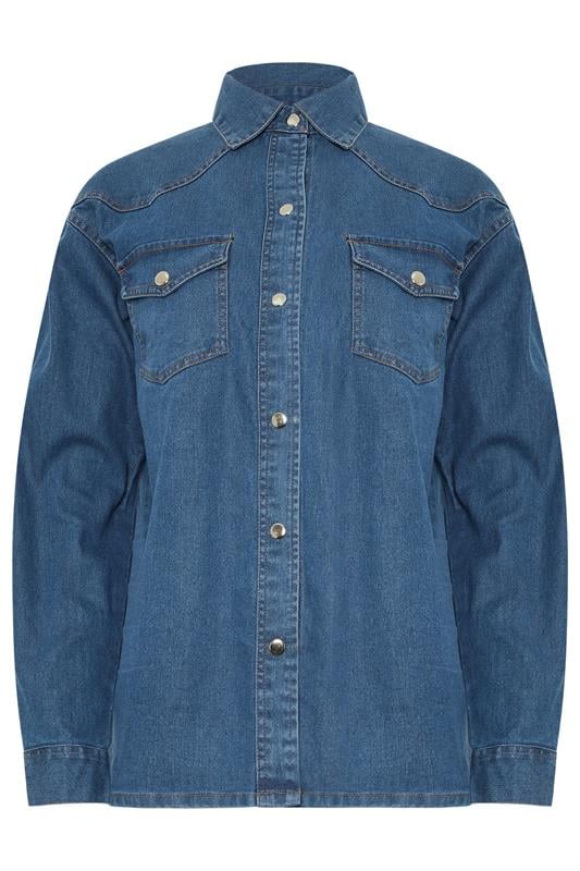 LTS Tall Blue Denim Mid Wash Shirt | Long Tall Sally 7