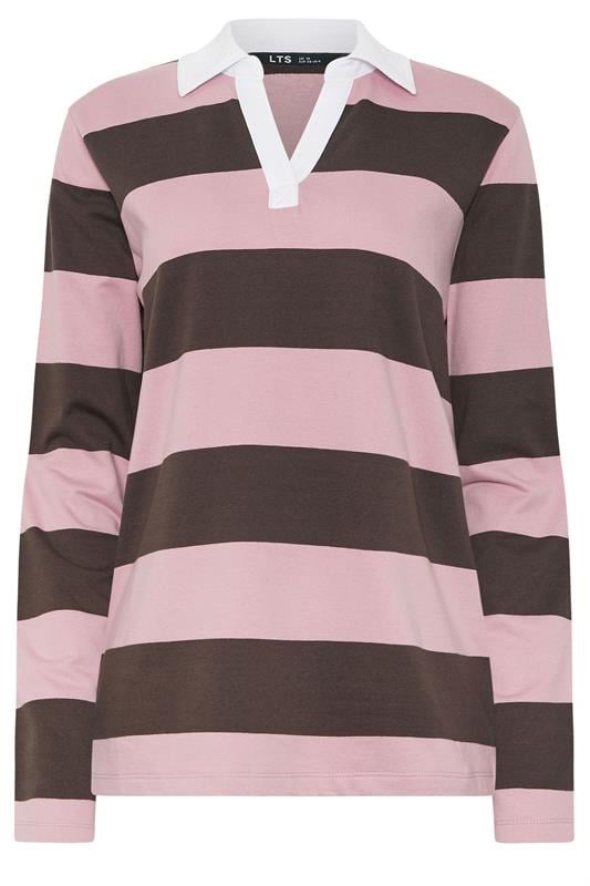 Tall  LTS Tall Chocolate Brown & Pink Stripe Rugby Sweatshirt