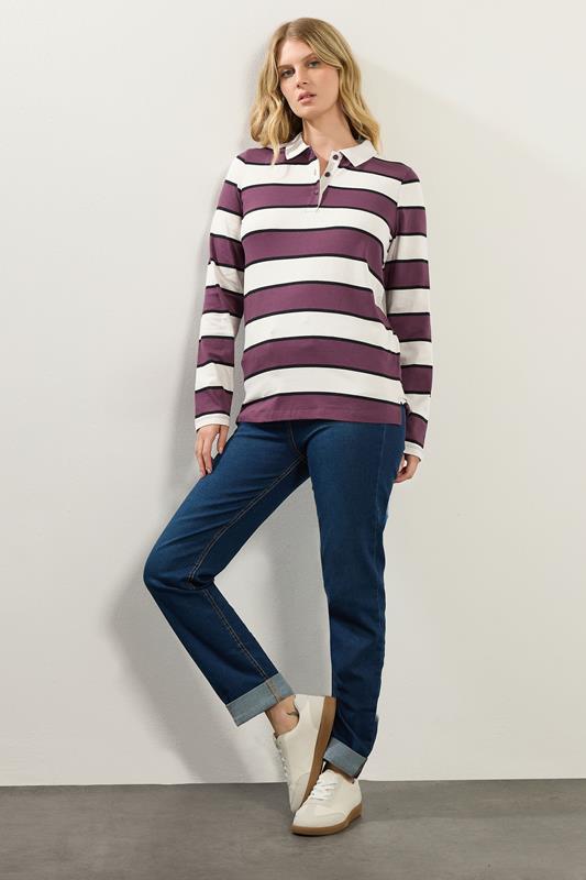LTS Tall Ivory White Striped Jersey Polo Top | Long Tall Sally 2