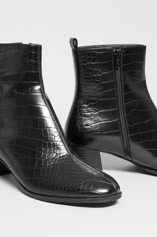 LTS Black Croc Block Heel Boots In Standard Fit| Long Tall Sally 5